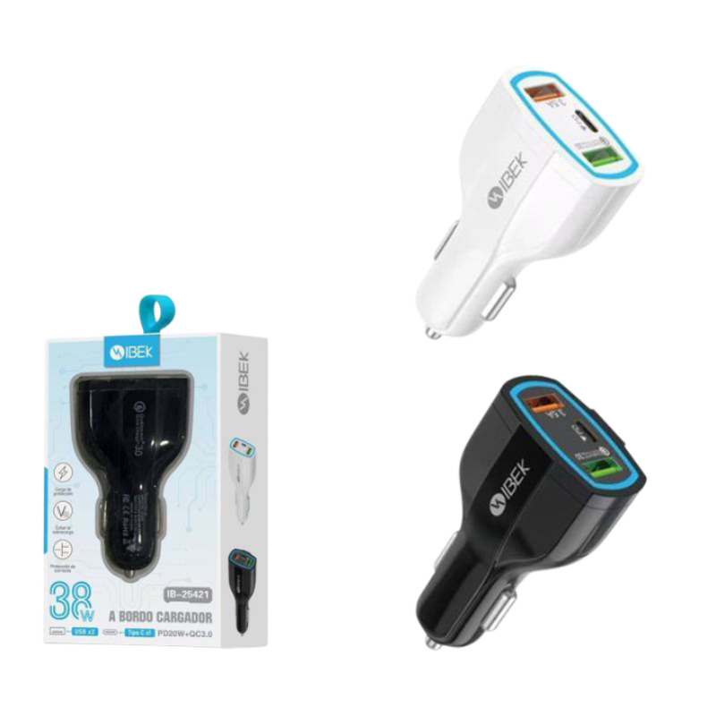 Cargador Cabezal Para Auto 38w  Ibek Ib-25421